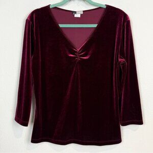 VTG KC Stevens Burgundy Velvet V-Neck Made in USA Top XL